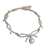 Korean Sweet Rhinestone Bow & Pearl Necklace: Elegant, High-End Clavicle Chain for Women