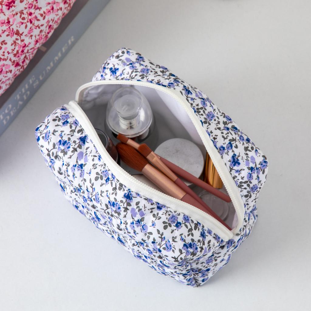 Floral Makeup Bag Large Capacity Organizer With Zipper For Travel And Home Use