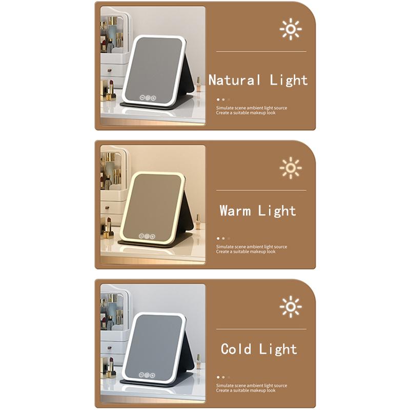 Foldable HD Makeup Mirror Intelligent Touch Control Adjustable Three Color Light LED Cosmetic Mirror Type-c Charging Two Size