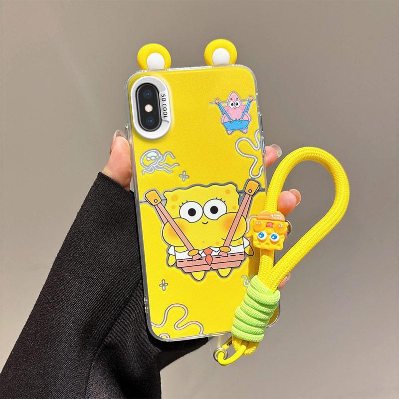 KEYSION Cute Ear Cartoon Case for iPhone XS Max X XS with Lanyard Soft Silicone+PC Shockproof Phone Back Cover for iPhone XR