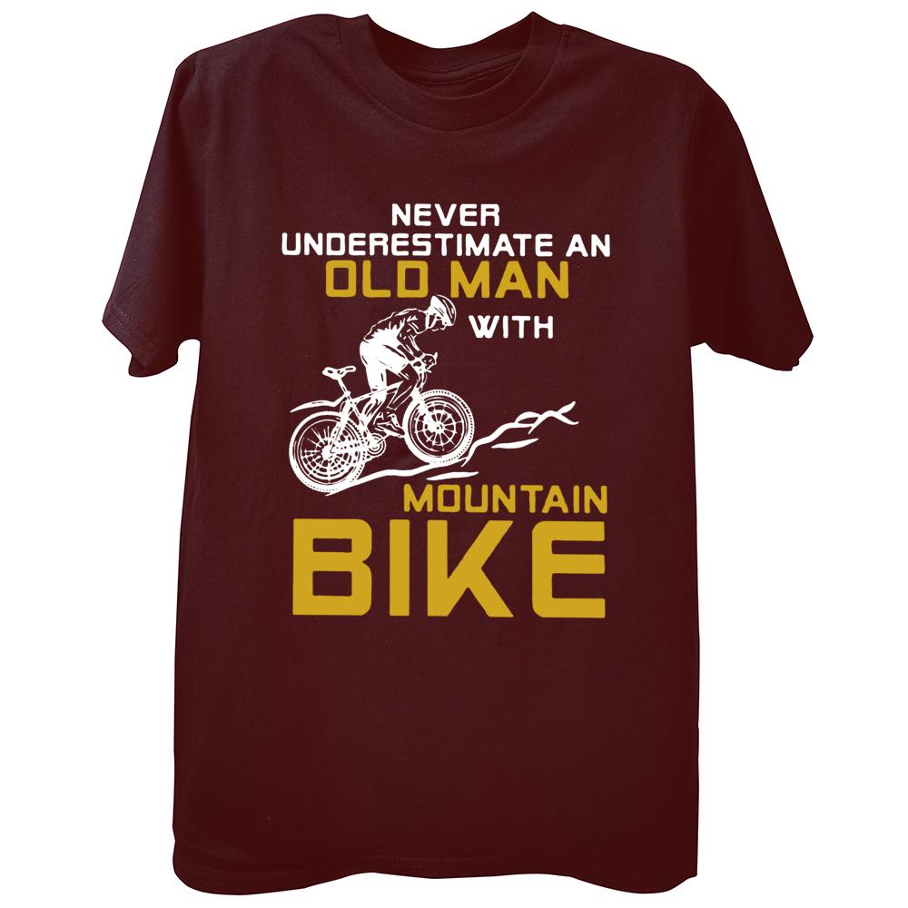 Never Underestimate An Old Unisex With A Mountain Bike T Shirt Bicycle Graphic Cotton Short Sleeve Birthday Gifts TshirtF