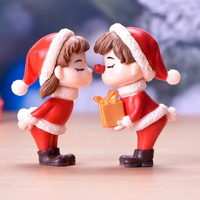 1Set Mini Christmas Couple Figurine Doll Garden Decor Ornament Kid Toy Miniature Landscape Ornaments People Statue Resin Crafts