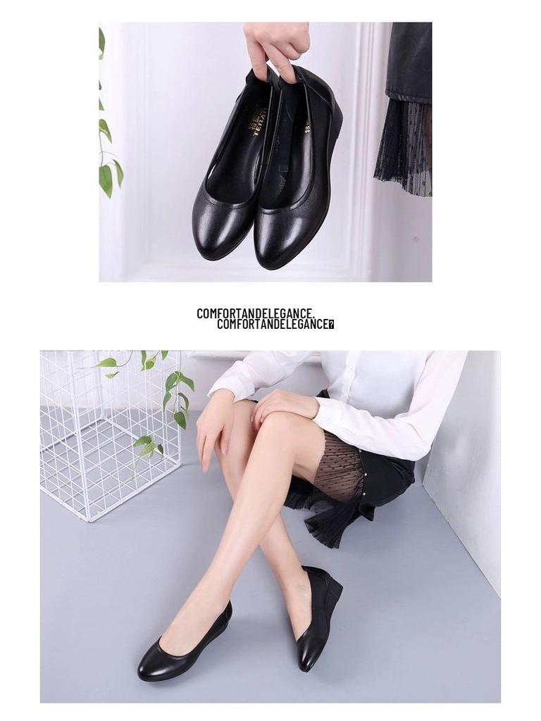 Spring/Summer Low Heel Work Shoes for Middle-Aged & Elderly Women - Soft Sole, Professional Leather Shoes for Hotel & Flight Attendant Use.