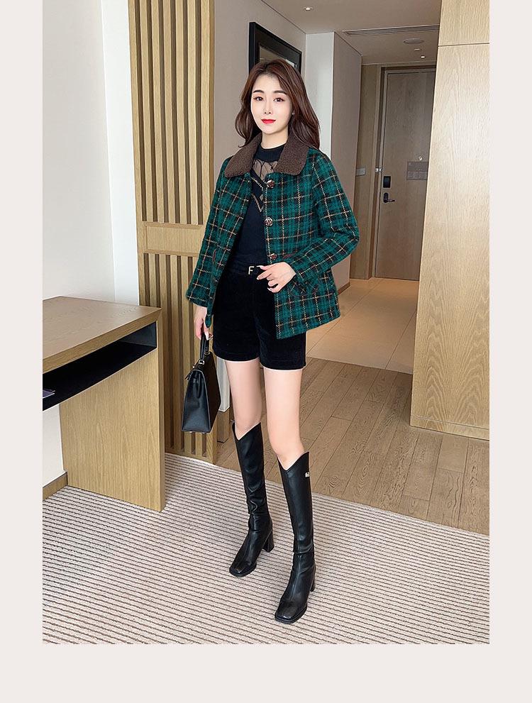 Plaid Square Neck Autumn/Winter Coat for Women