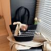 Korean Style Stripe Tote Handbag Shoulder Bag Summer Beach Bag Sweet Woven Tote Bag  Spring