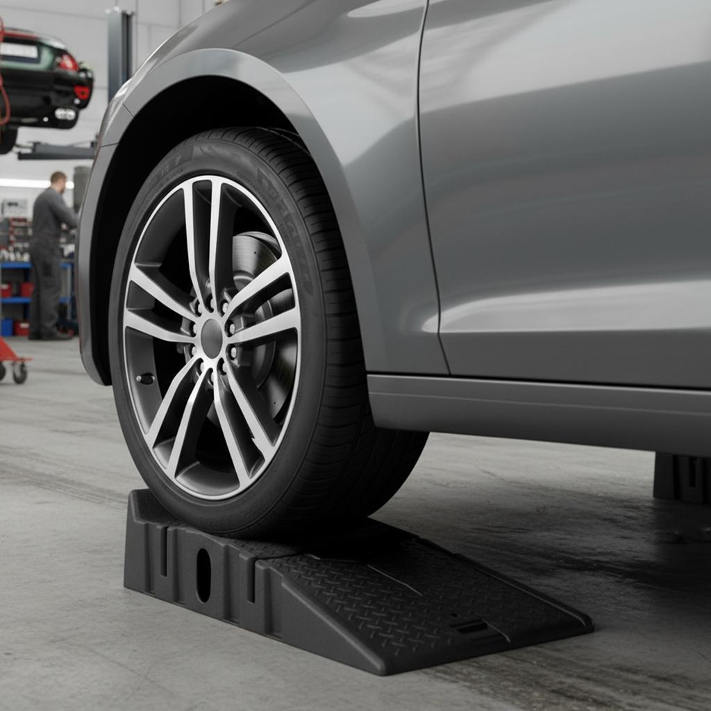 2 Pcs Vehicle Ramp 3 Ton Capacity Plastic Car Ramps Portable Vehicle Maintenance Tire Ramps for Truck SUV Vehicle Repair