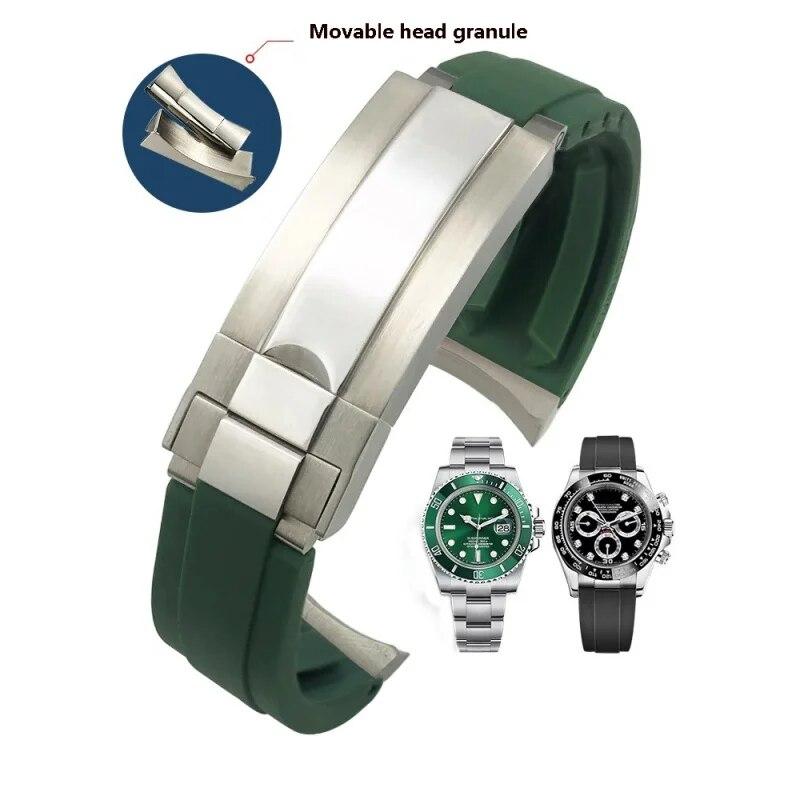 

Резиновый ремешок со стальной головкой для Rolex Water Ghost Submariner GMT OYSTERFLEX Omega Iwc, точная регулировка, пряжка для часов, ремешок 20 мм