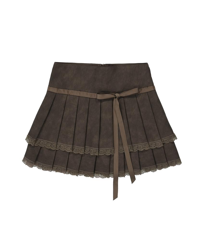 Zero Planet Claire Vegan Leather Pleated Skirt [Brown]