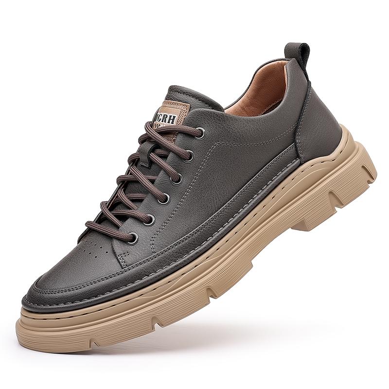 Fashion Spring Classic Mens Breathable Grey Sneakers Genuine Leather Men Casual Shoes Lace-Up Men's Walking Shoes Men Antiskid  Footwear