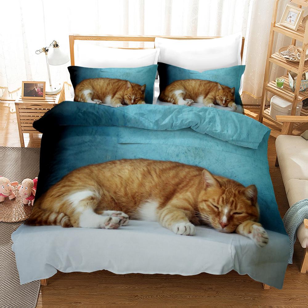 Cute Pet Cat Bedding Set Animal Kawaii Duvet Cover for Kids Bedroom 3D Quilt Double Bed 240x220 Queen King Size Soft Bed Linens