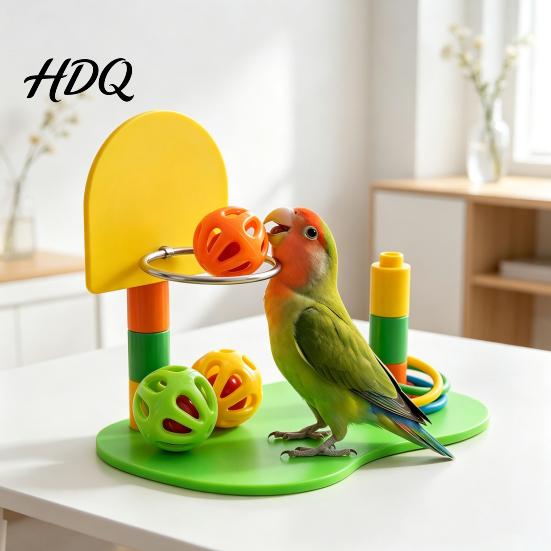 Small Bird Toss Ball Games Parrot Basketball Hoop Toy Interactive Ring Game Play Stand Agility Training Enrichment Toy for Parakeets Cockatiels