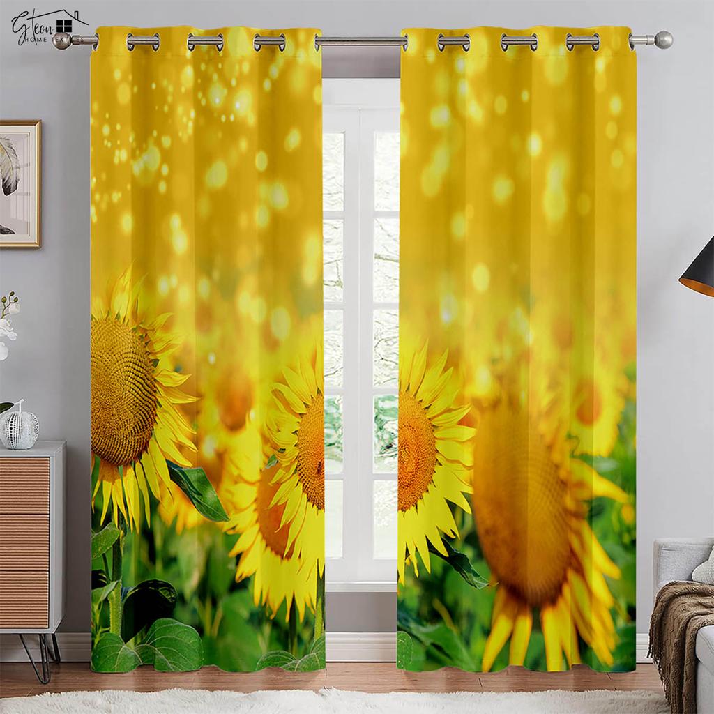 Flower Sunflower 3d Printing Curtain Light Blocking Heat Insulation Curtain Bed Room Living Room Study Light blocking Decoration Drapes