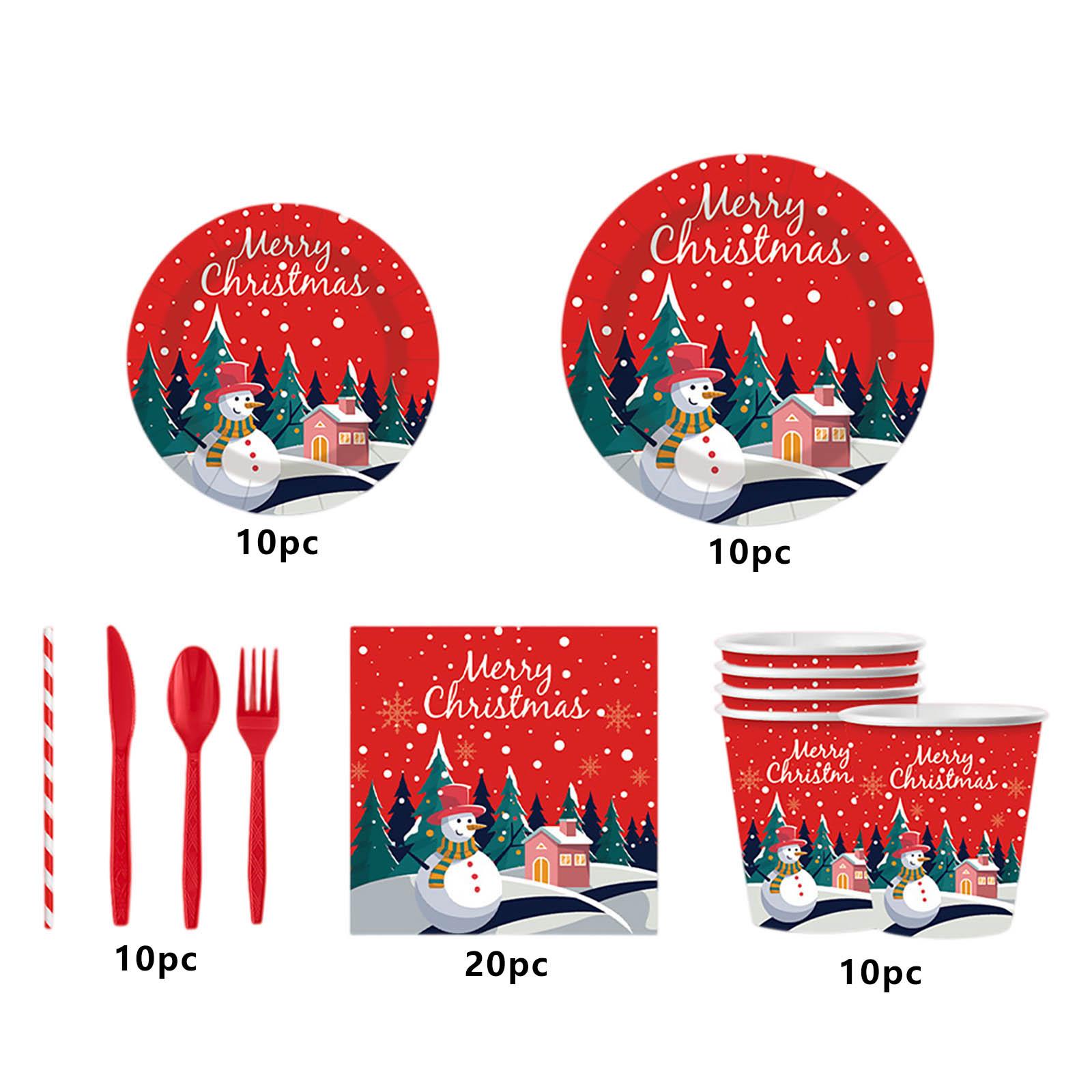 

Christmas Snowman Party Supplies Round Paper Plates, Paper Napkins, Paper Cups, Cutlery Set One Size