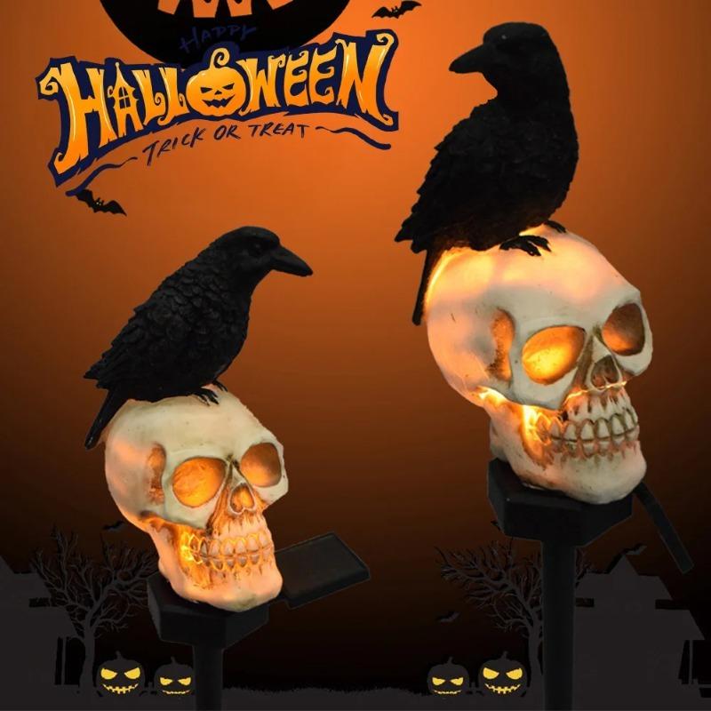 Solar Halloween Skull Stake Lights Decorations  Waterproof Resin Skeleton  Decor for Outside Yard Garden Lawn