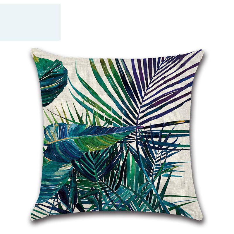 Premium 18'' Green Tropical Plant Pillow Case Cotton Sofa Cushion Cover For Elegant Dcor