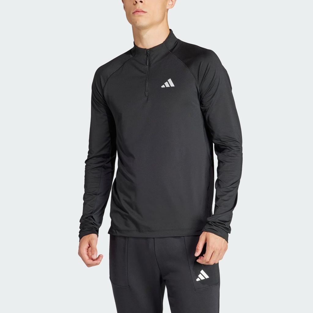 Adidas Gym Training 1/4-Zip Long Sleeve Tee Black Men Streetwear IP4468