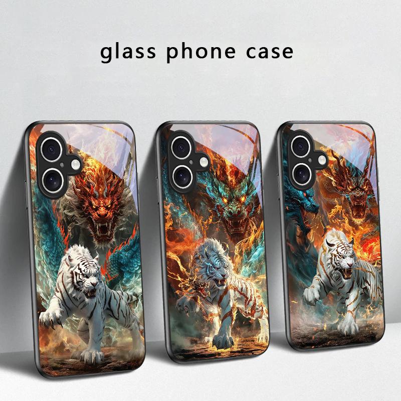 A huge dragon and tiger For iPhone 17 Air 16 E 15 Plus 14 Pro Max 13 12 mini 11 5 6 7 8 Plus XR XS Max SE Black Glass Phone Case
