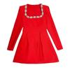 Elegant Rhinestone Square Neck Long Sleeve Bandage Dress for Women