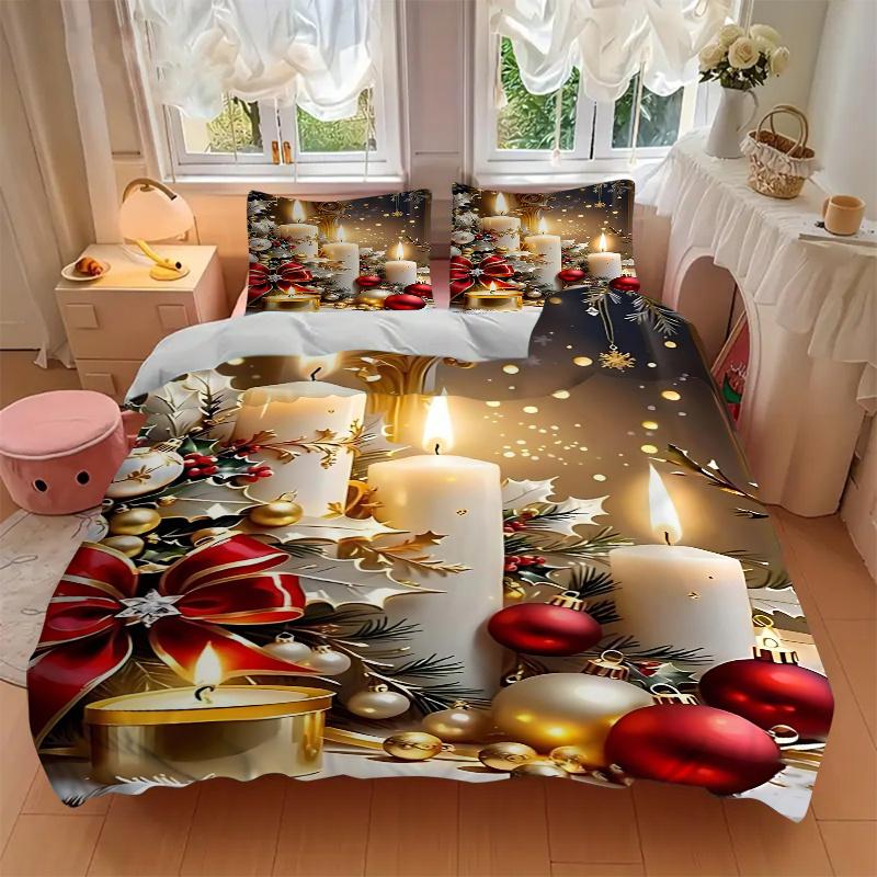3pcs Christmas Decorations Printed Quilt Set - Soft and Comfortable Quilt Cover for Bedroom, Guest Room and Dormitory Decorative Bedding Set