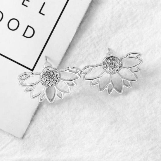 Women Fashion Shiny Rhinestone Hollow Out Ear Jacket Stud Earrings Jewelry Gift