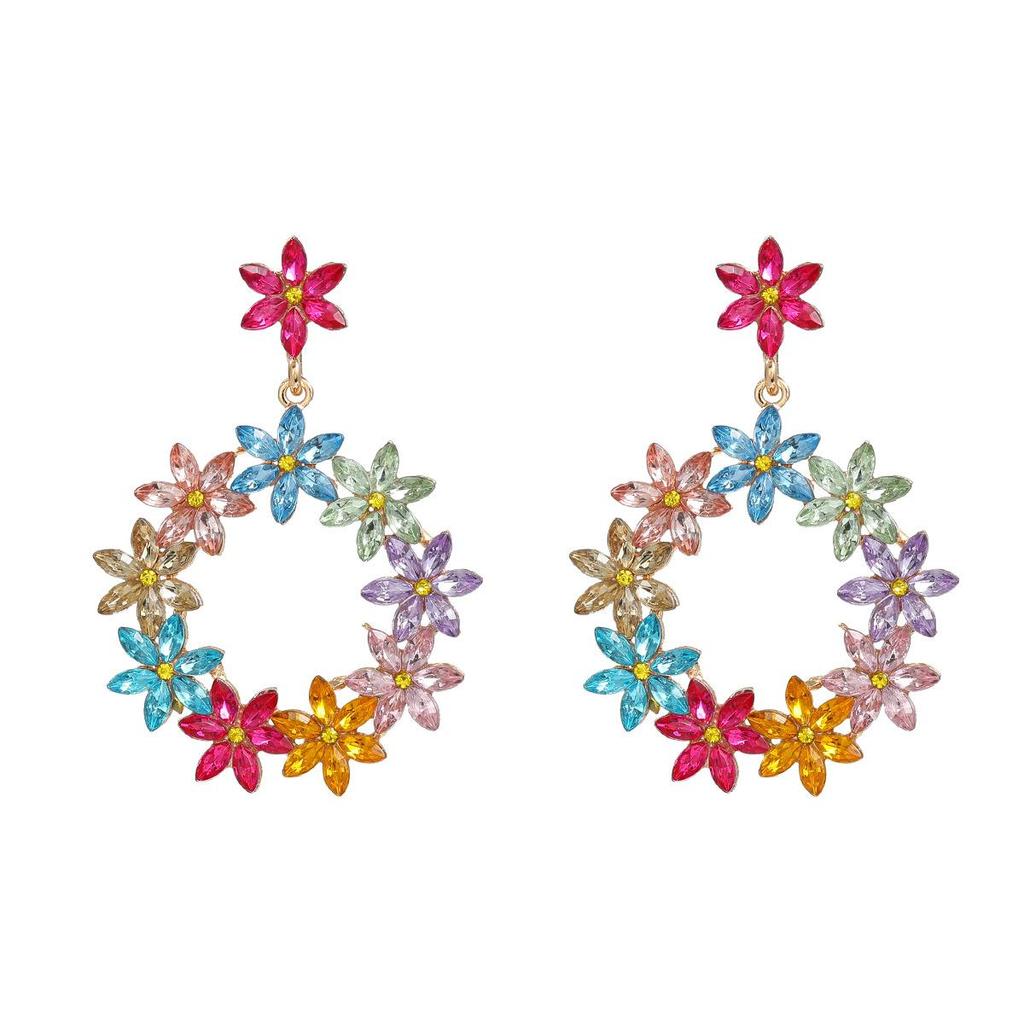 Pinkdudu Trendy Colored Diamond Flower Earrings Exaggerated Personality Round Drop Earrings For Women PD2159
