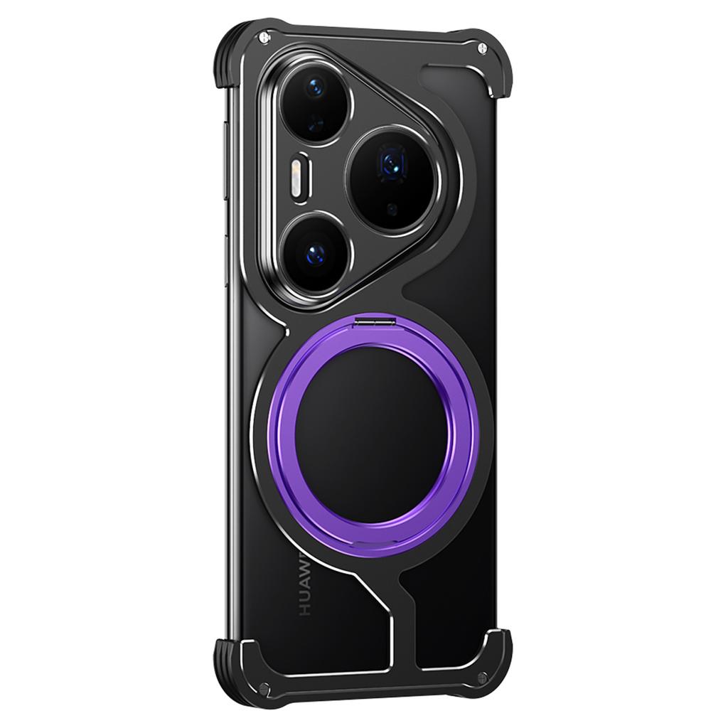 For Huawei Pura 80 Pro/Pura 80 Pro+ Metal Case Rotating Kickstand Heat Dissipation Frameless Phone Bumper Cover with Lens Protector