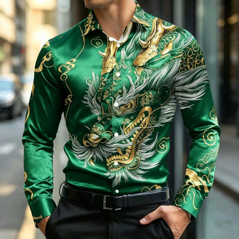 New Men's Long Sleeve Shirt Traditional Art 3D Printing Business Office Nightclub Wedding Casual Single breasted Men's Top