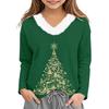 Girls' V-Neck Christmas Print Long Sleeve Thermal Shirt for Winter Base Layer