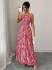 Ethnic Style Women's Halter Maxi Dress - Slimming Waist, Elegant for Beach Vacations