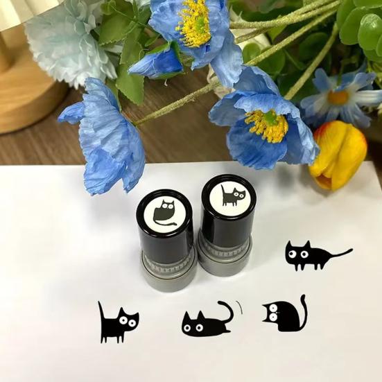 Cute Black Cat Stamp Set Self-Inking Light-Sensitive Stamps for Notebooks Cards Planners Creative DIY Craft Tool for Kids Adults Teacher