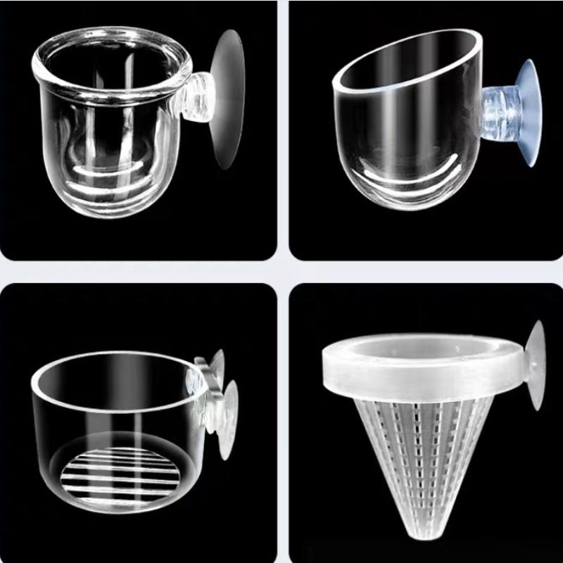 Transparent Acrylic Aquatic Plant Cup Aquarium Fish Tank Plant Pot With Suction Feeding Container Aquarium Accessories