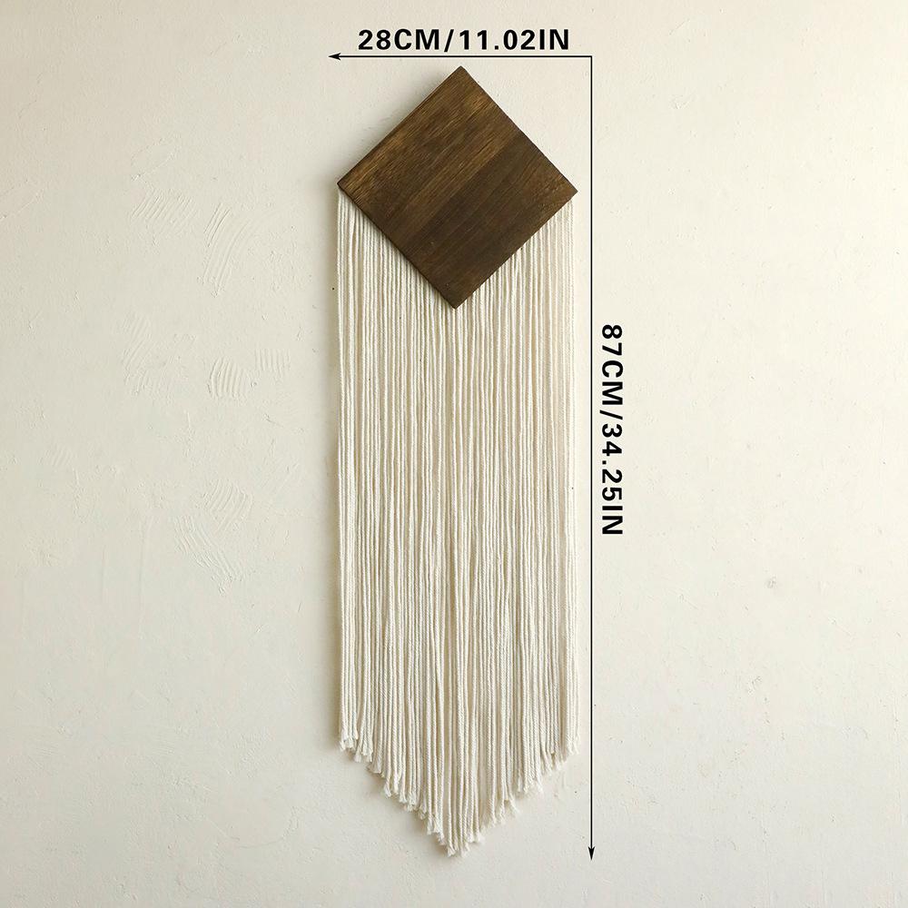1pcs Handmade Diamond Wooden Board Tassel Wall Hanging Fringe Wall Decor for Living Room Entryway Decoration Tapestry