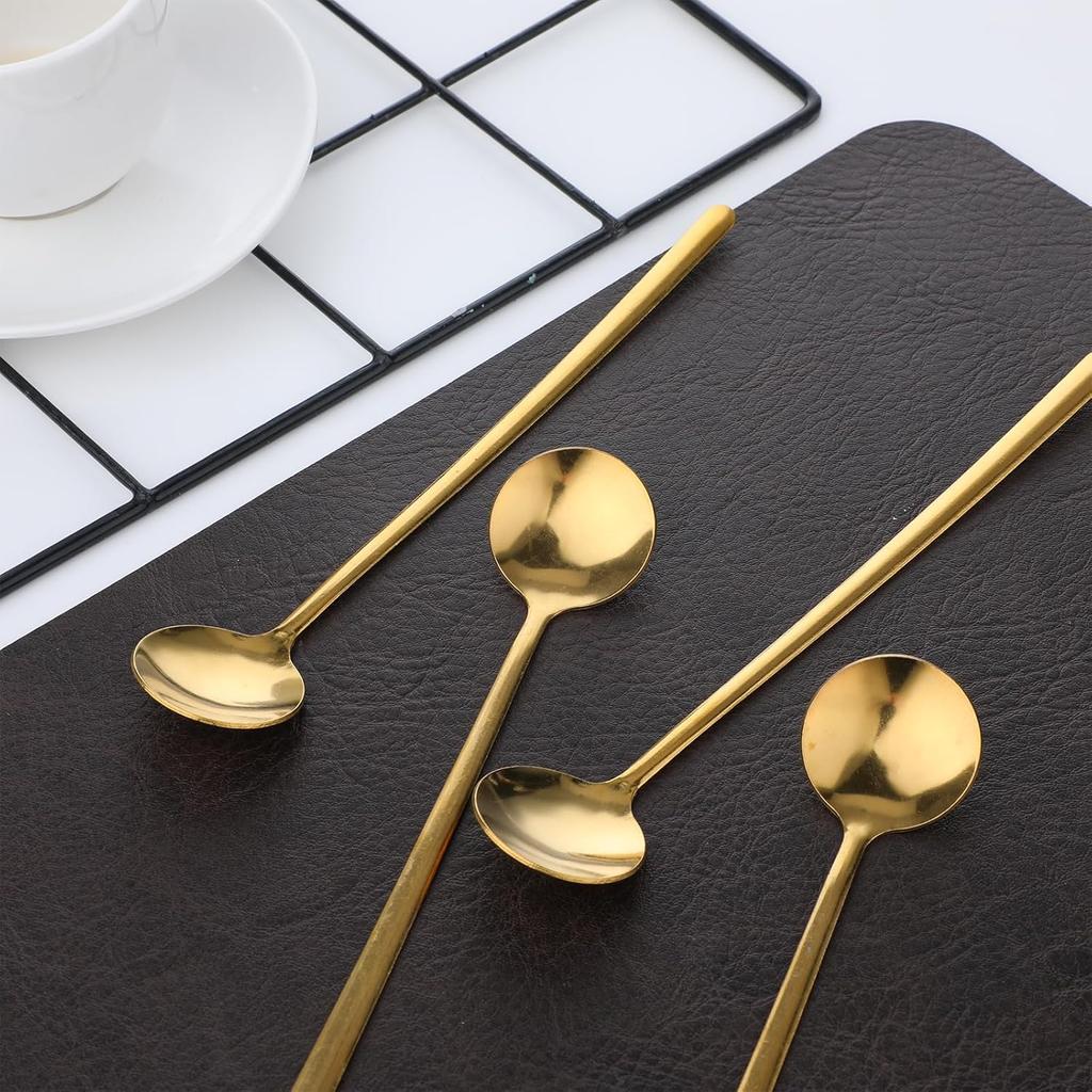 4 Pack Gold Coffee Stir Spoons for Coffee Bar Long Espresso Stirring Spoon Teaspoons Cocktail Tea Mixing Spoon 6.7 Inches Ice Stainless Steel