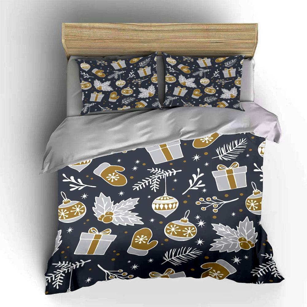 Christmas Gift and Ornament Pattern Bedding Duvet Cover Set Duvet Cover Pillowcases (1*Duvet Cover 2*Pillowcases, without duvet insert)