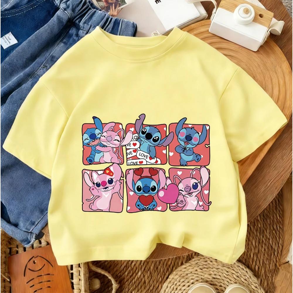 Cute Children Crew Neck Tee Stitch Popular Cartoon For Boys Girls Summer Casual Fashion Wear