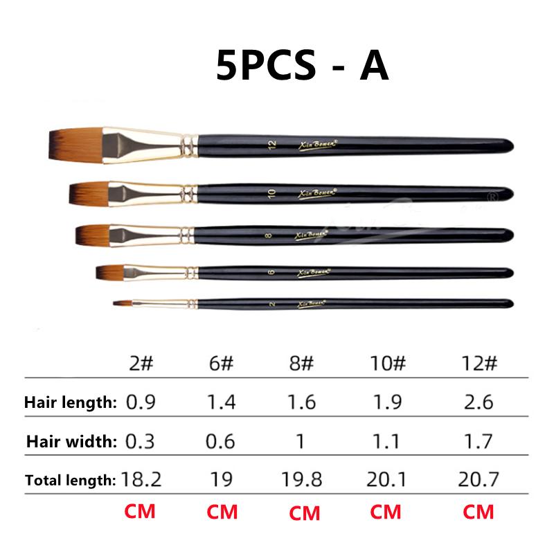 

5Pcs Artist Paint Brush Set High Quality Nylon Hair Wood Black Handle Watercolor Acrylic Oil Brush Painting Art Supplies