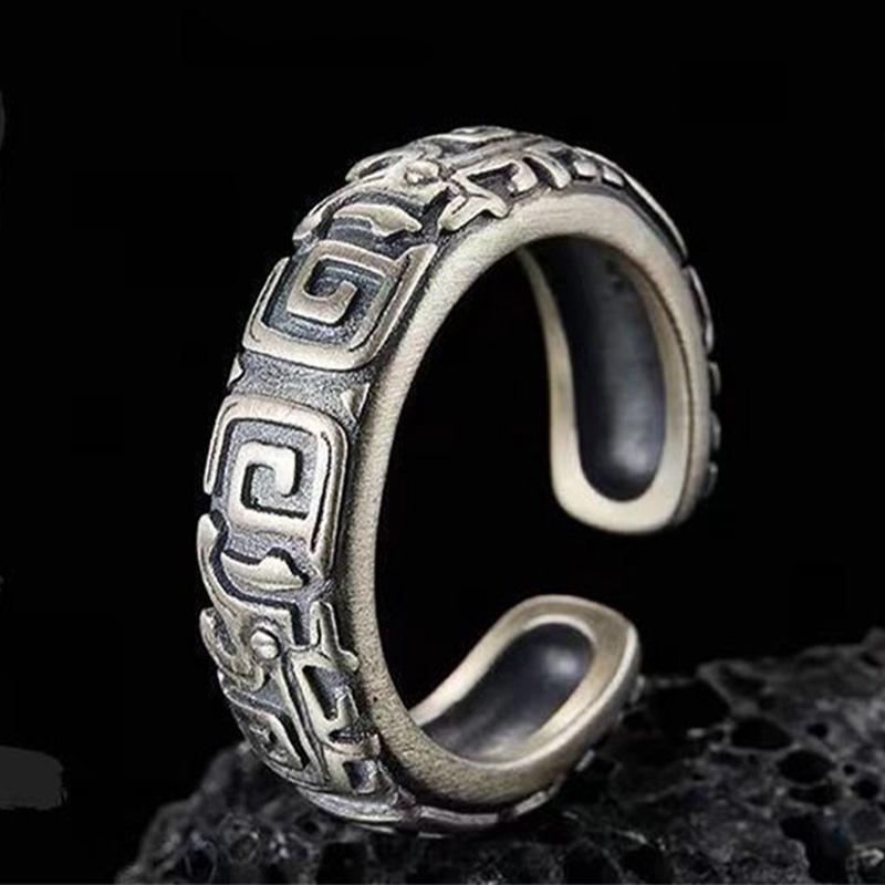 Retro Hui Palindrome Pattern Ring For Men Zinc Alloy Color Punk Gothic Open Ring Handmade Unisex Designer Zircon Accessories Gift