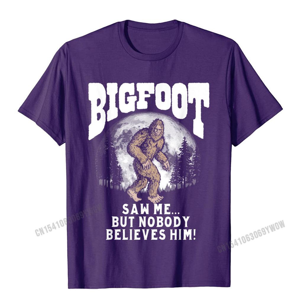 Bigfoot Saw Me But Nobody Believes Funny Sasquatch Moon TShirt Camisas Unisex Cool Tops Tees Cotton Unisex Top TShirts Oversized