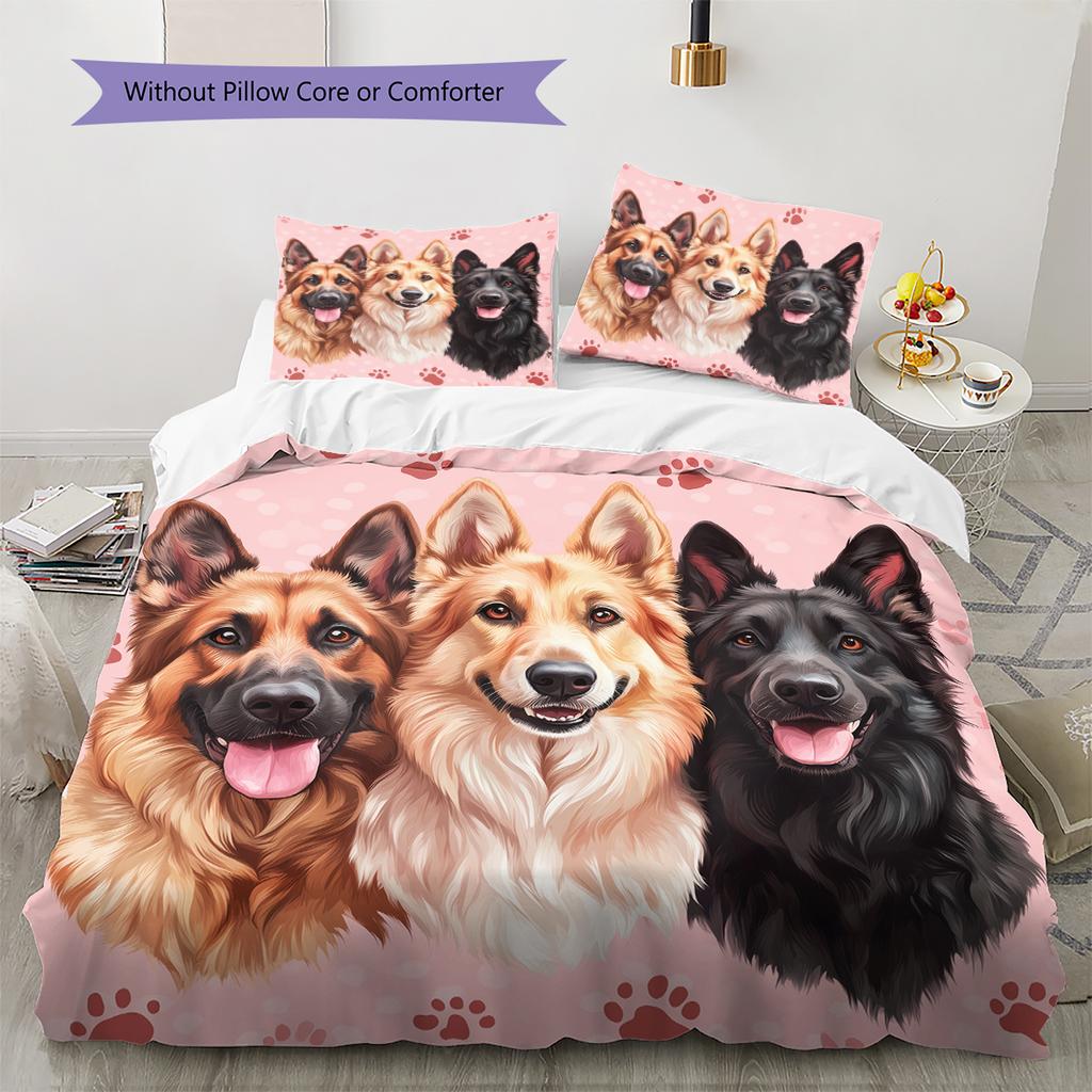 Pink German Shepherd Pattern Bedding Home Decoration Birthday Gift (1 * duvet cover + 2 * pillowcase, without core)