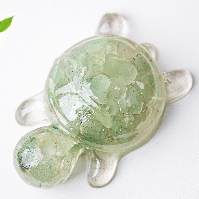 Resin Art Turtle Figurine With Natural Water Crystal Stones For Desk And Room Decor