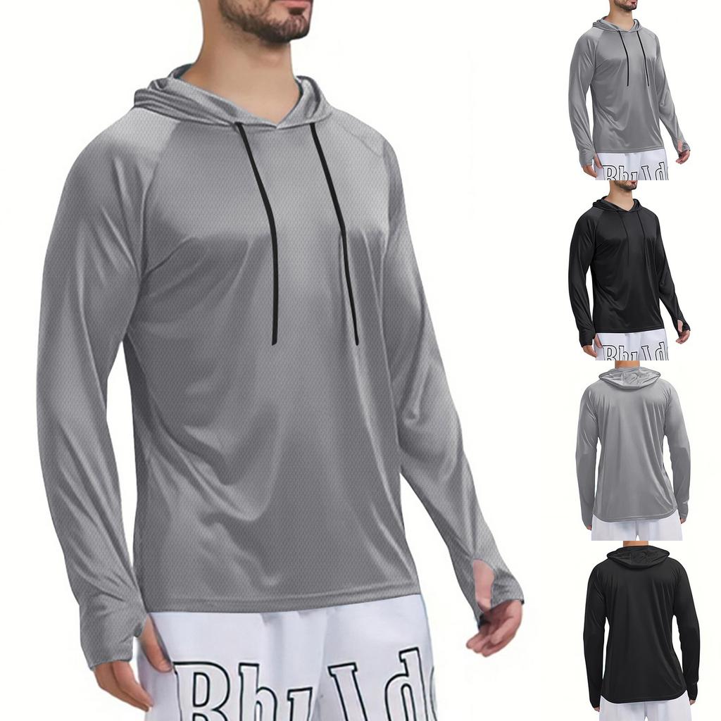 Sports Fitness Men's Hooded Long-Sleeved Sweatshirt, High-Elastic Quick-Drying Running Pullover Top