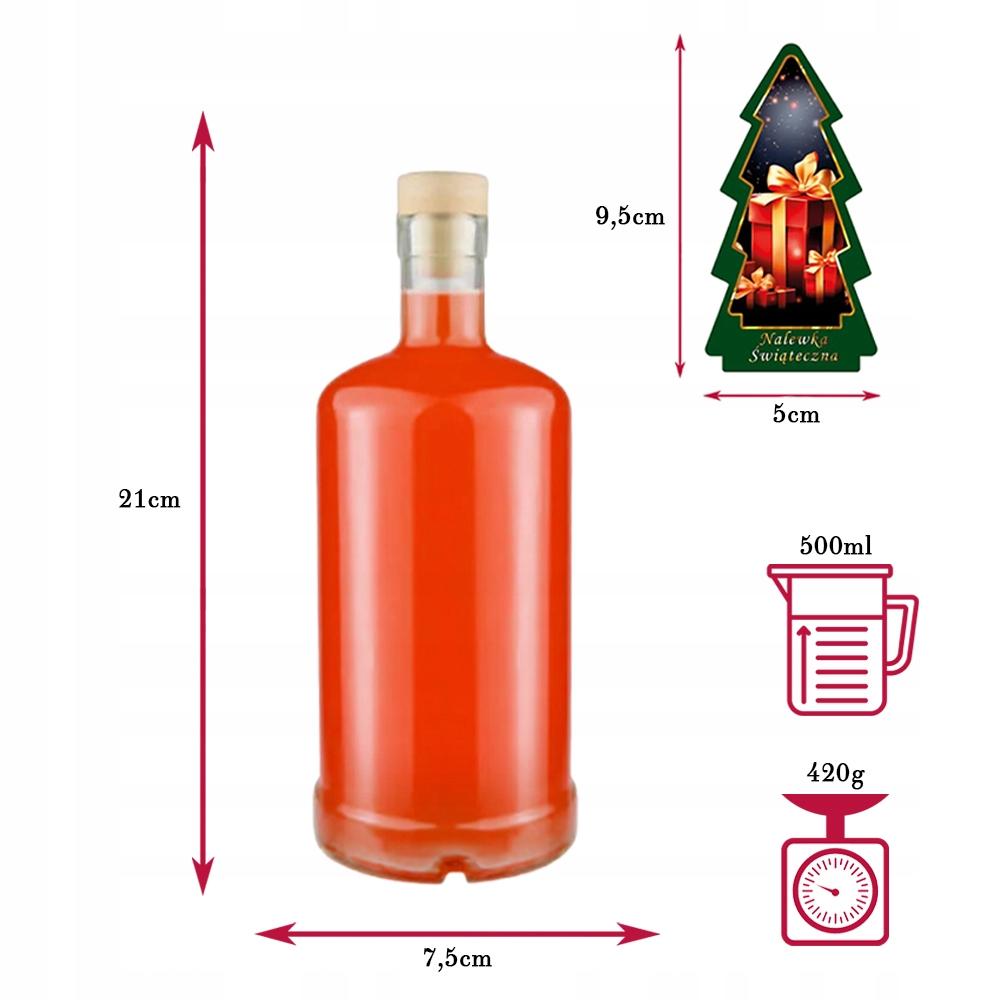 5X Butelki Szklane Tadek 500Ml + Etykieta Choinka Czapka Mikołaja