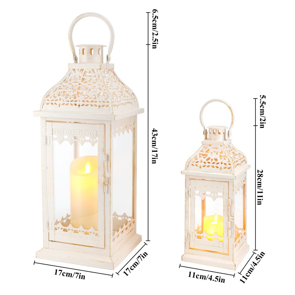 Set of 2 Candle Lanterns Vintage Hanging Lantern Metal Candle Holder for Garden Living Room Parties Weddings Balcony