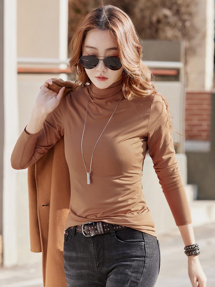 Dámský zeštíhlující bavlněný top s dlouhým rukávem a vysokým krkem na jaro 2025