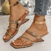 Fashion Fashion Gold Narrow Band Slides Women 2025 Summer Cross Strap Square Toe Slip On Sandals Silver Novelty Strange Heel Slippers
