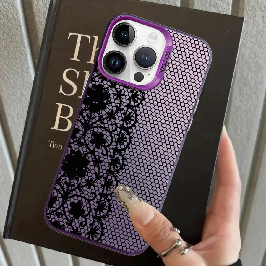 

Cute Black Lace Back Phone Cover Case for iPhone 17 Pro Max Air XR 14 16 11 15 Plus XS 12 13 Pro iPhone 14 Pro Max