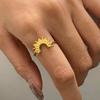  3pcs Hot Style 18K Gold Color PVD Ring Set Ribbed Sun Geometry Ring Stackable Women's Accessories Party
