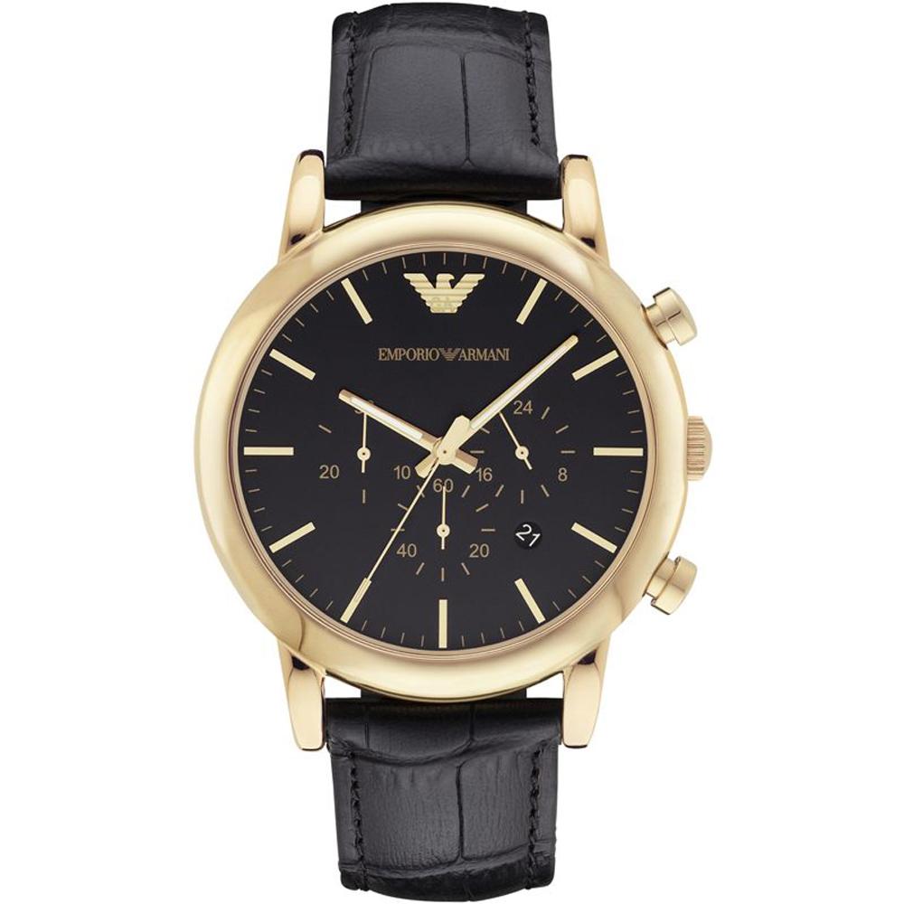 Emporio Armani Luigi XLarge Black Black Leather Men s Quartz Chronograph AR1917 чёрный