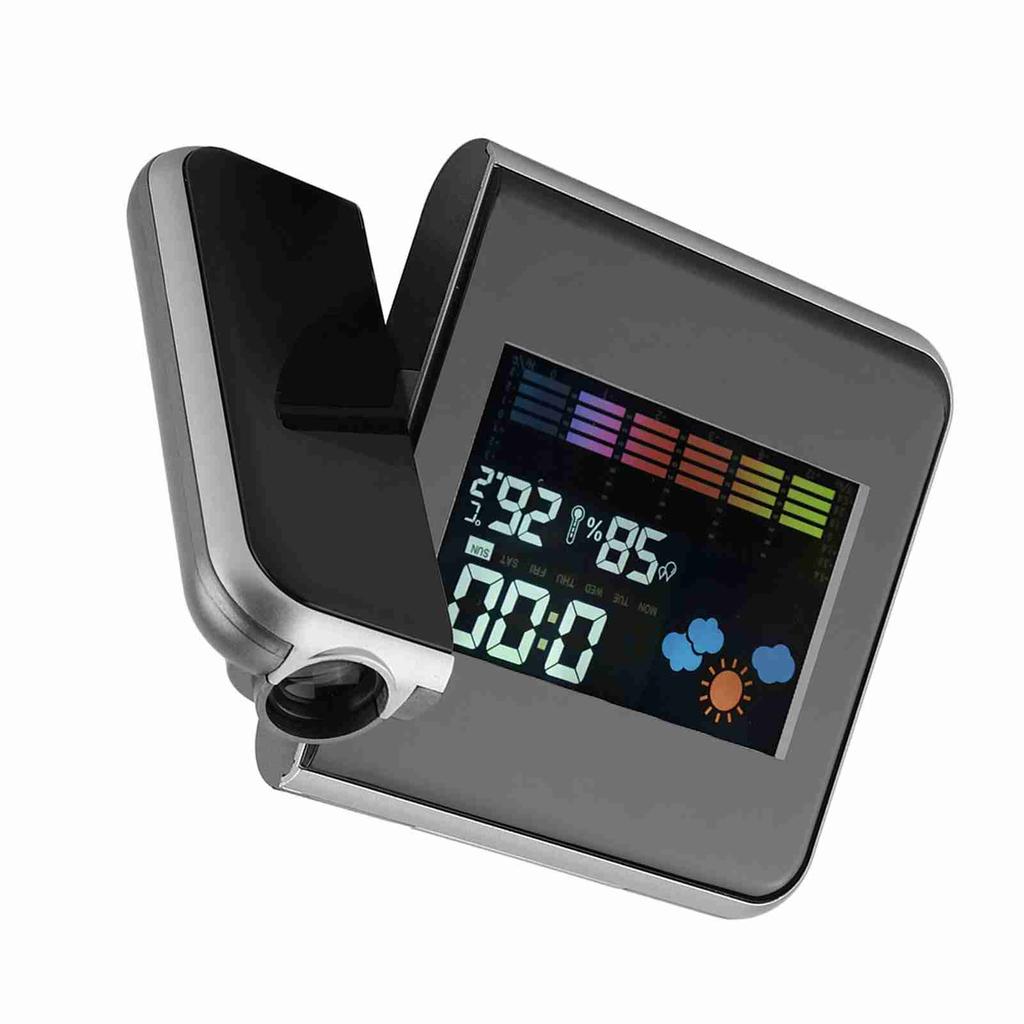 Digital LED Weather Forecast Projector Calendar Humidity Display Alarm Clock(Black)