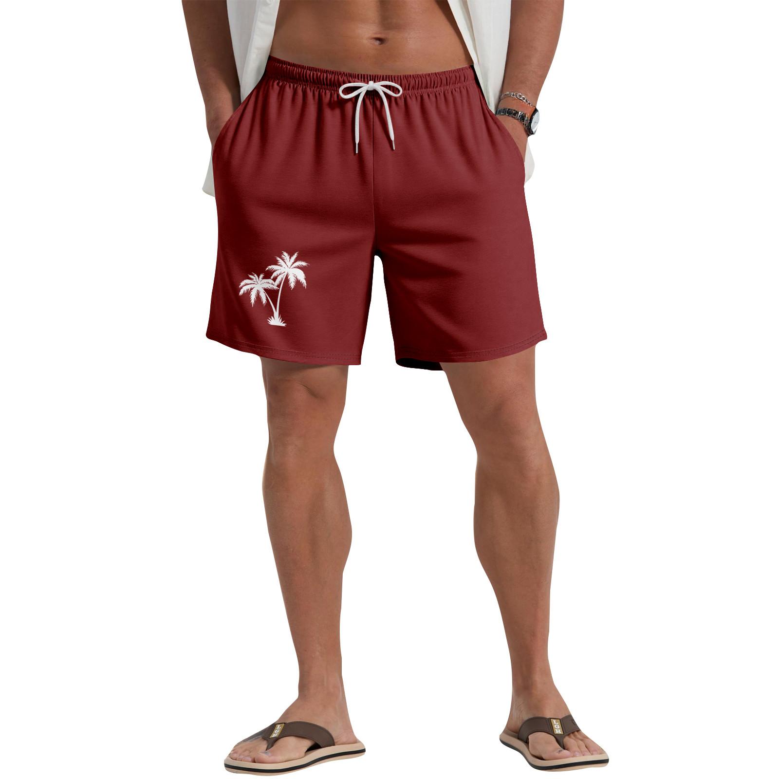 

Мужские повседневные пляжные шорты с гавайским растительным принтом XL винный